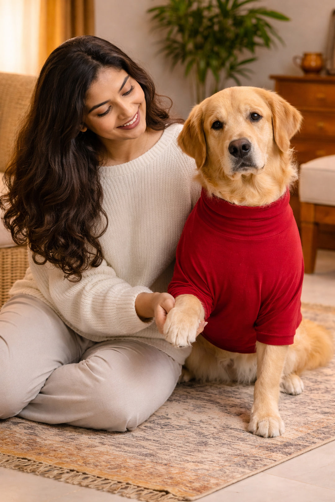 Cherry Red Long Neck T-shirt for Dogs and Cats